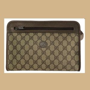 AUTH Vintage Gucci brown GG Supreme Canvas Clutch